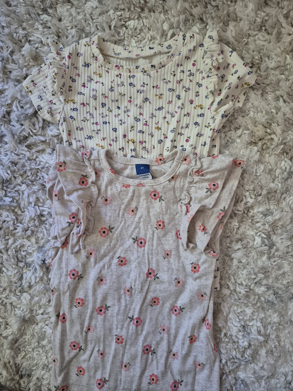 Old Navy Cream and Pink Floral Ruffle-Sleeve And Carters Girls Tops (2-Pack)